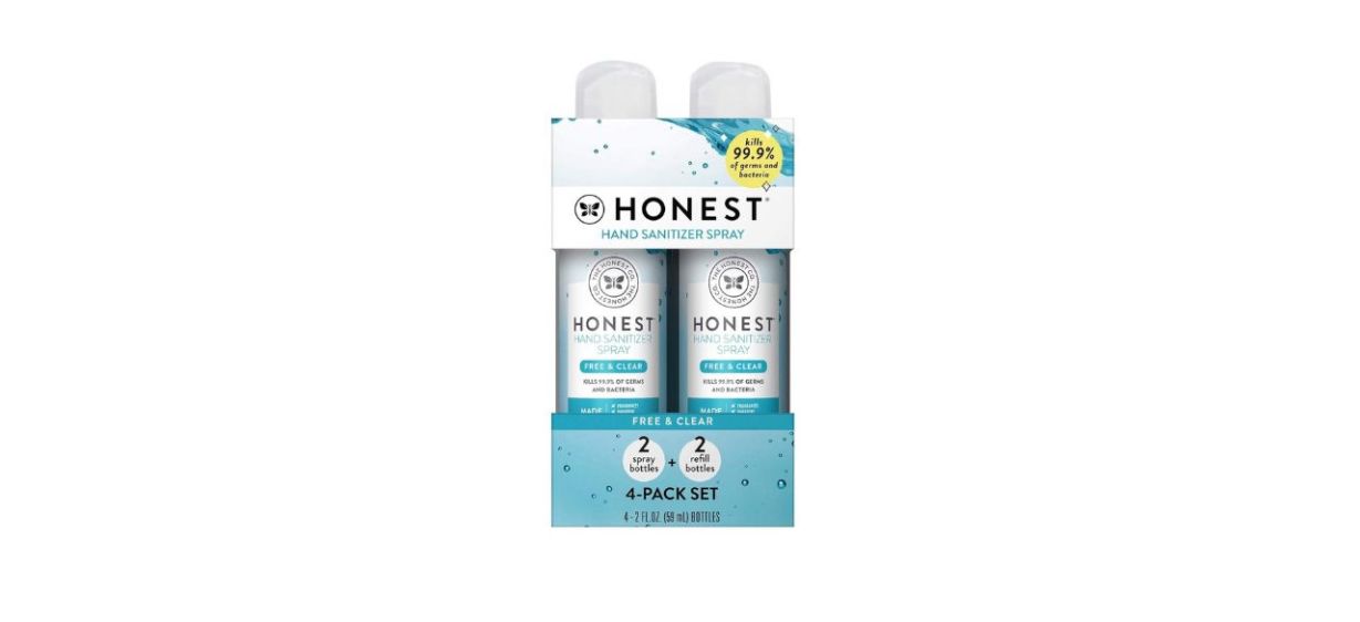 Honest Free &amp; Clear Hand Sanitizer Spray, 2-pack, on white background