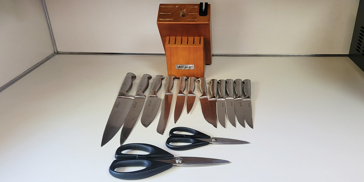 McCook Knife Set knives and accessories displayed on kitchen counter McCook Knife Set knives and accessories displayed on kitchen counter