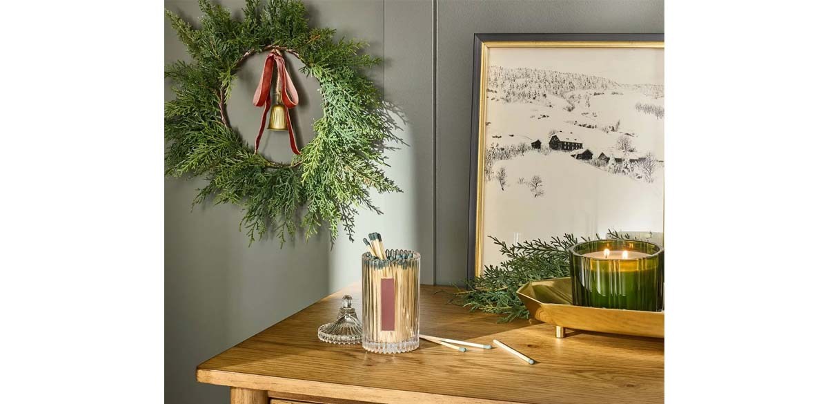12in Mini Cypress with Brass Bell and Red Ribbon Wreath - Hearth &amp; Hand with Magnolia