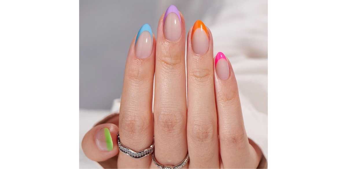 Press On Nails in Neon Rainbow French