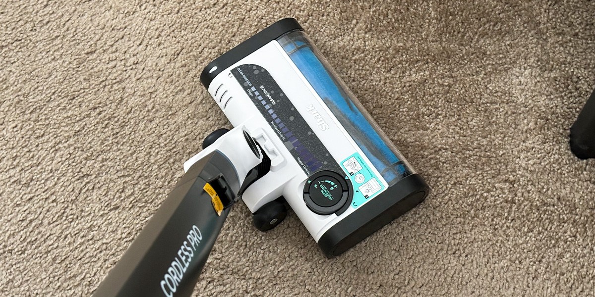 Shark Cordless Pro cleaning beige carpet