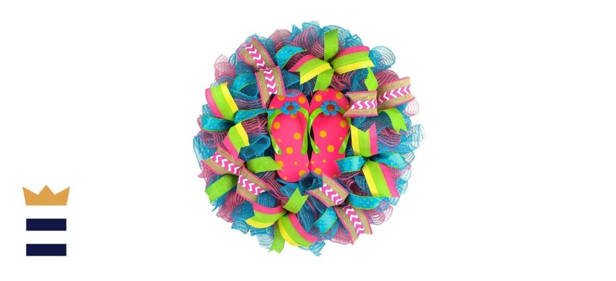Pink Summer Spring Flip Flop Deco Mesh Wreath