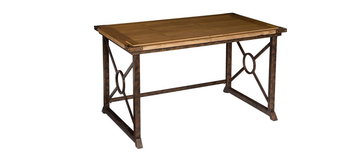 SEI Furniture Knightley Tilt-Top Drafting Table With Oak Wood Finish and Antique Brass