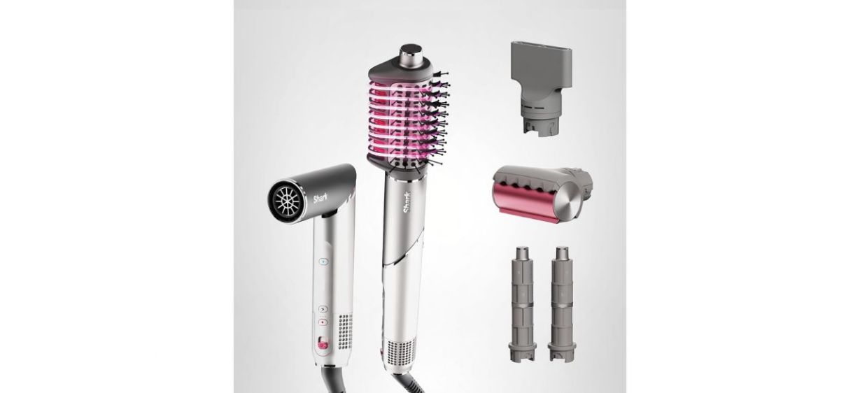 Shark FlexFusion Hair Dryer with Fusion Hair Brush on white background