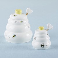 Ceramic Honey Pot with Wooden Dipper 